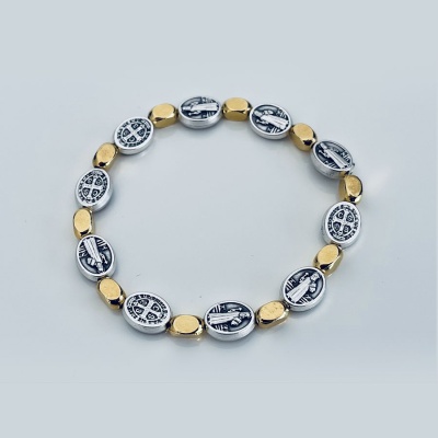 silver_st_benedict_bracelet_oval_with_gold_beads-sbbogb-x
