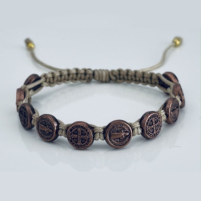 st_benedict_bronze_bracelet_tan_thread-sbbb5