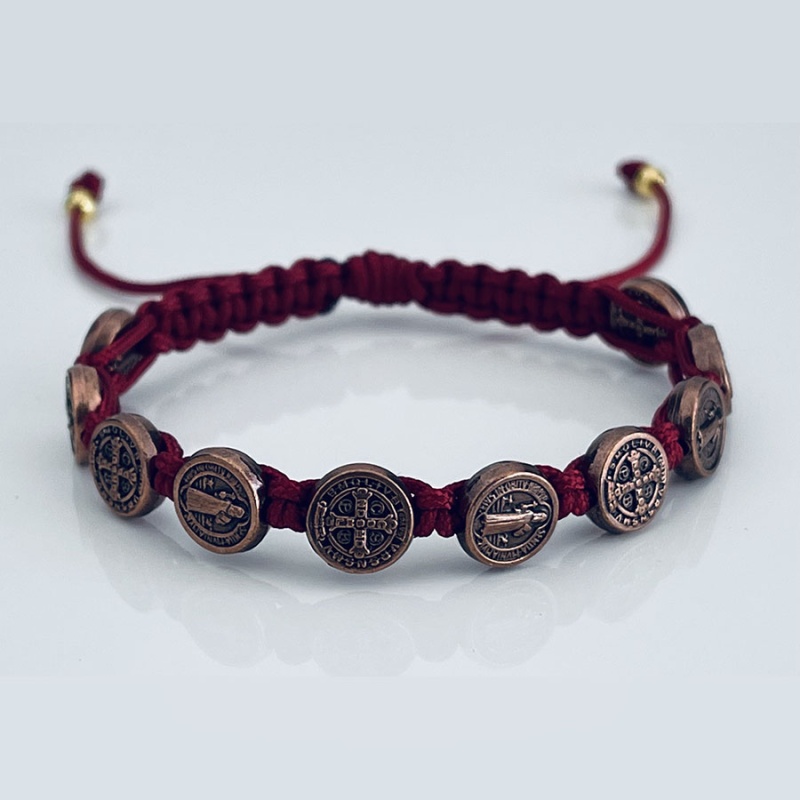 st_benedict_bronze_bracelet_maroon_thread-sbbb19