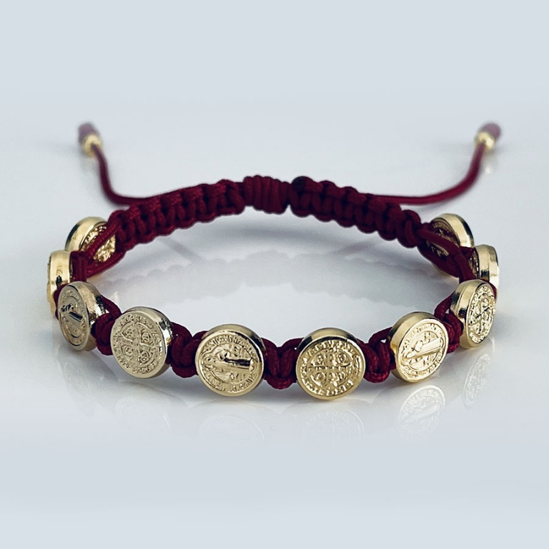 st_benedict_gold_bracelet_maroon_thread-sbgb19-x
