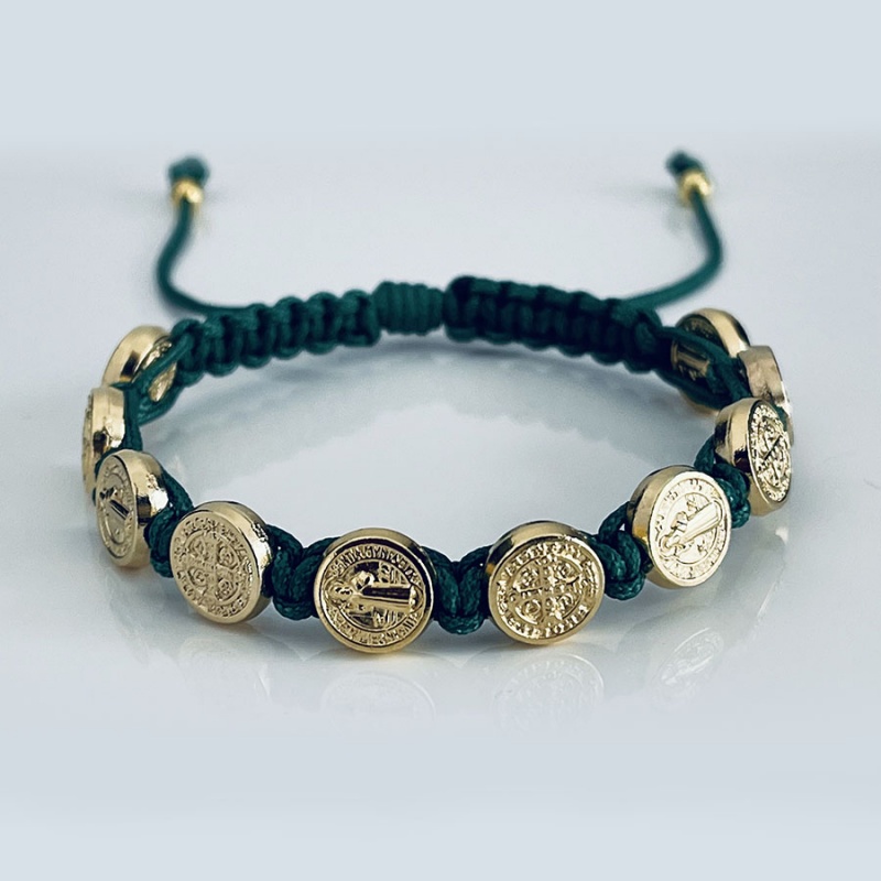 st_benedict_gold_bracelet_olive_green_thread-sbgb13-x