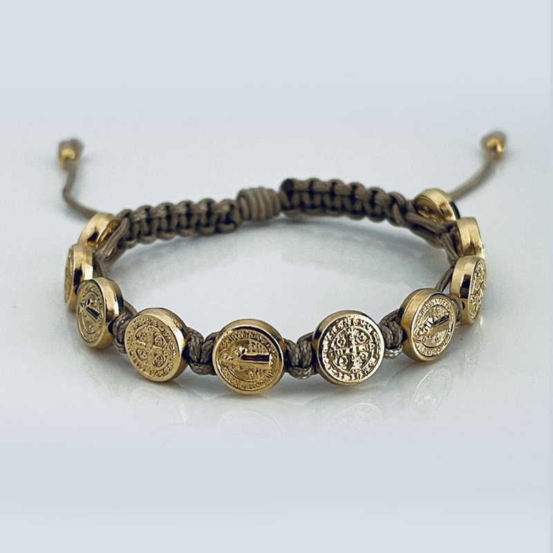 st_benedict_gold_bracelet_tan_thread-sbgb5-x