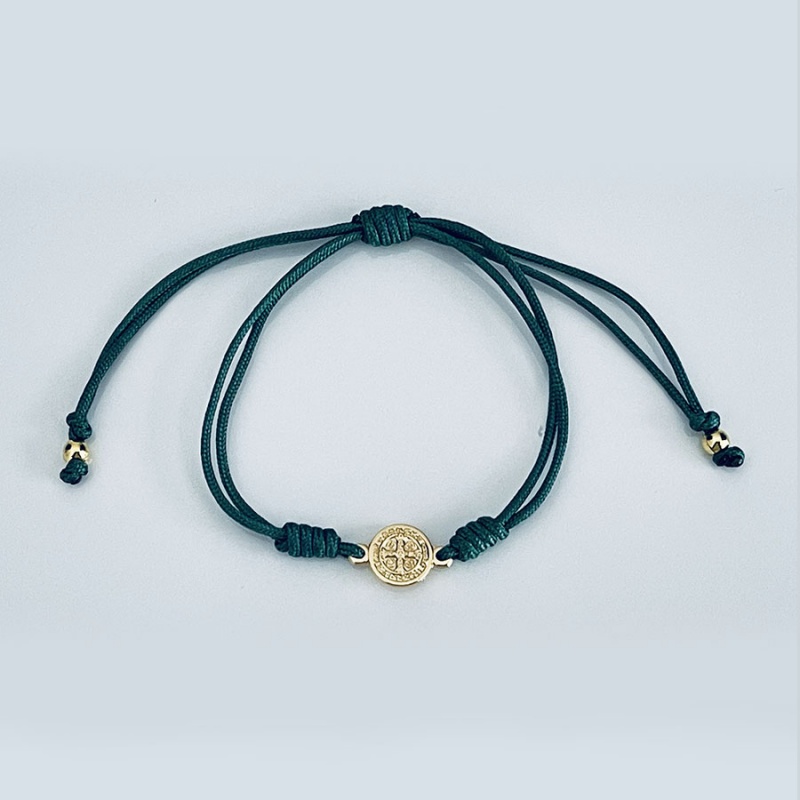 st_benedict_gold_string_bracelet_olive_green_thread-sbgsb13-x