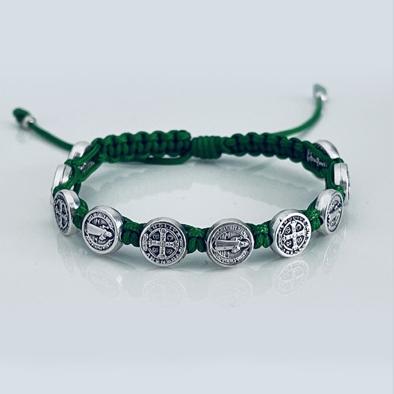 st_benedict_silver_bracelet_green_thread-sbsb12-x
