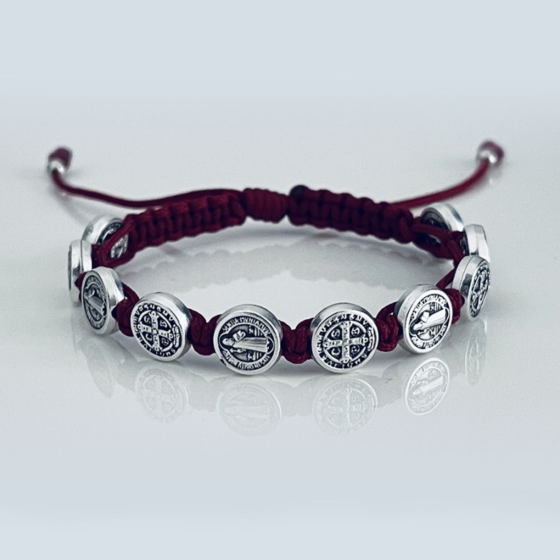 st_benedict_silver_bracelet_maroon_thread-sbsb19-x