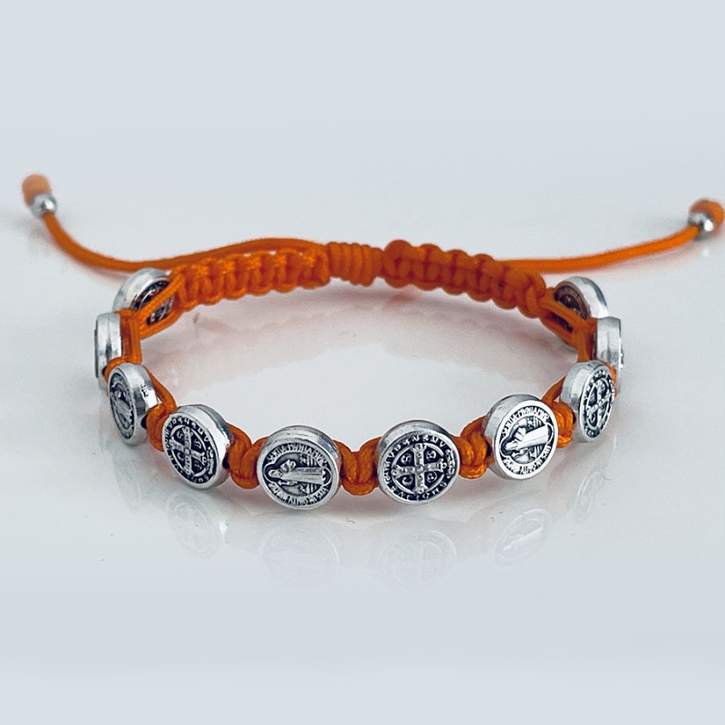 st_benedict_silver_bracelet_orange_thread-sbsb16-x