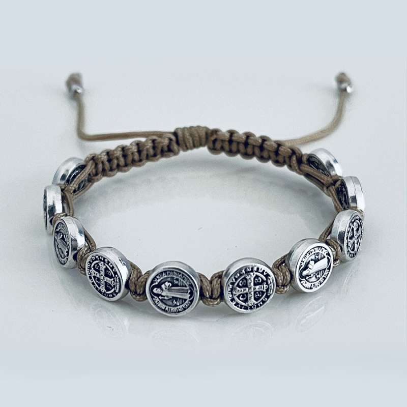 st_benedict_silver_bracelet_tan_thread-sbsb5-x