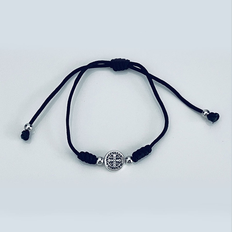 st_benedict_silver_one_string_bracelet_black_thread-sbsob1-x